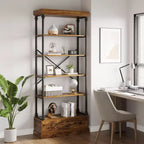 81,3 cm Grande Bibliothèque - Étagère à 5 Niveaux avec Tiroirs, Cadre Métallique Vintage, Étagère d'Exposition, Rangement pour Bureau, Salon, Chambre, Salle de Bain