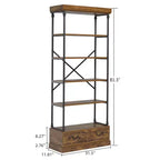 81,3 cm Grande Bibliothèque - Étagère à 5 Niveaux avec Tiroirs, Cadre Métallique Vintage, Étagère d'Exposition, Rangement pour Bureau, Salon, Chambre, Salle de Bain