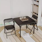 Table et chaises pliantes rembourrées 3 pièces, coussin souple en PU, cadre en métal, ensemble de table et chaises d'activités pour enfants pour la garderie et la salle de classe, noir