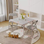 Table et chaises pliantes rembourrées 3 pièces, coussin souple en PU, cadre en métal, ensemble de table et chaises d'activités pour enfants pour la garderie et la salle de classe, noir