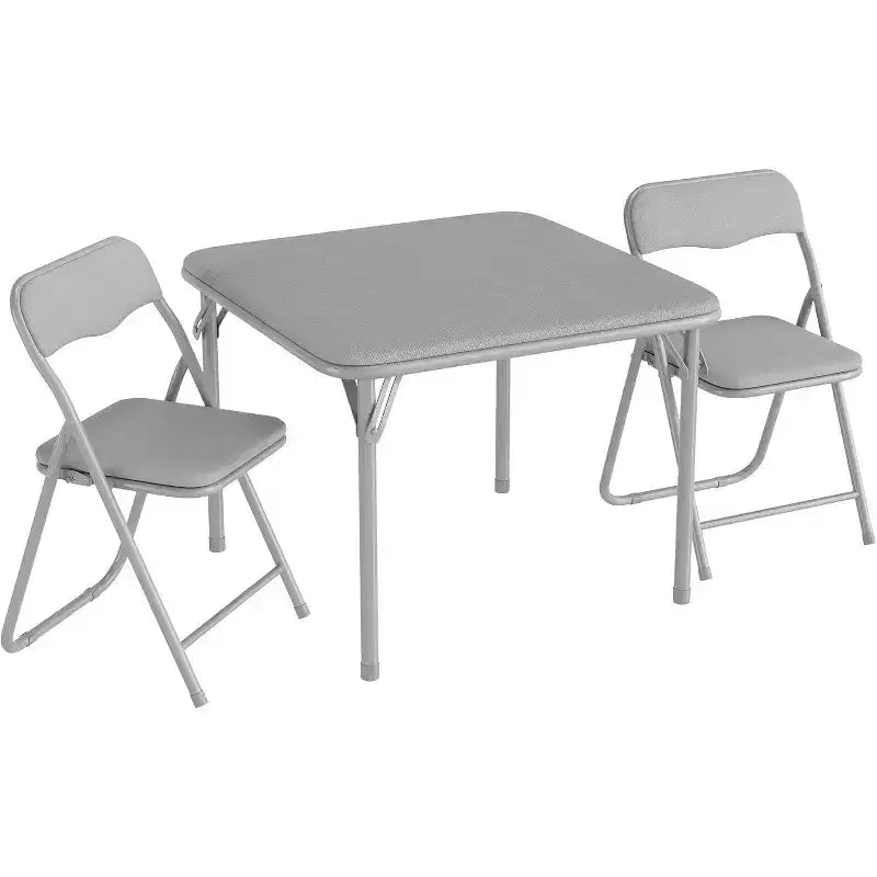 Table et chaises pliantes rembourrées 3 pièces, coussin souple en PU, cadre en métal, ensemble de table et chaises d'activités pour enfants pour la garderie et la salle de classe, noir