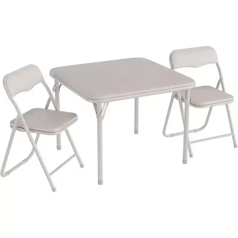 Table et chaises pliantes rembourrées 3 pièces, coussin souple en PU, cadre en métal, ensemble de table et chaises d'activités pour enfants pour la garderie et la salle de classe, noir