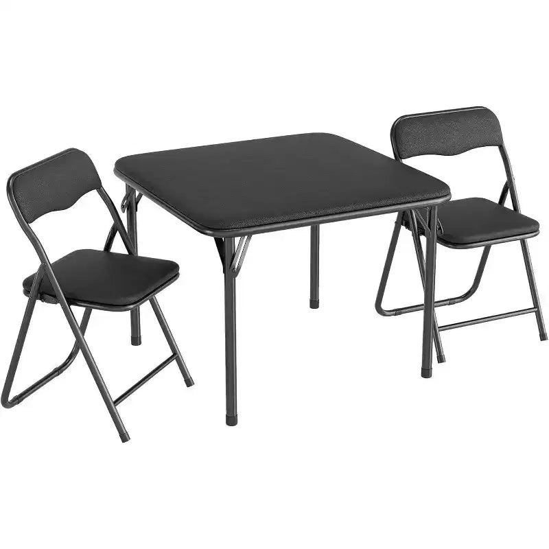 Table et chaises pliantes rembourrées 3 pièces, coussin souple en PU, cadre en métal, ensemble de table et chaises d'activités pour enfants pour la garderie et la salle de classe, noir