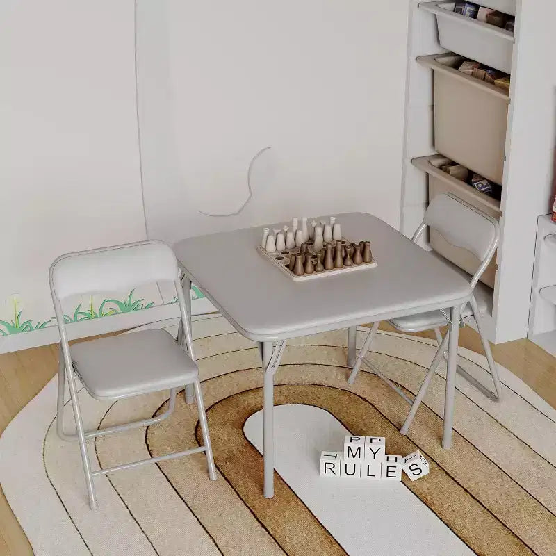 Table et chaises pliantes rembourrées 3 pièces, coussin souple en PU, cadre en métal, ensemble de table et chaises d'activités pour enfants pour la garderie et la salle de classe, noir