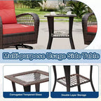 Fauteuils de jardin à bascule 3 pièces en osier, ensemble de 2 fauteuils pivotants d'extérieur avec coussins épais et table basse en verre