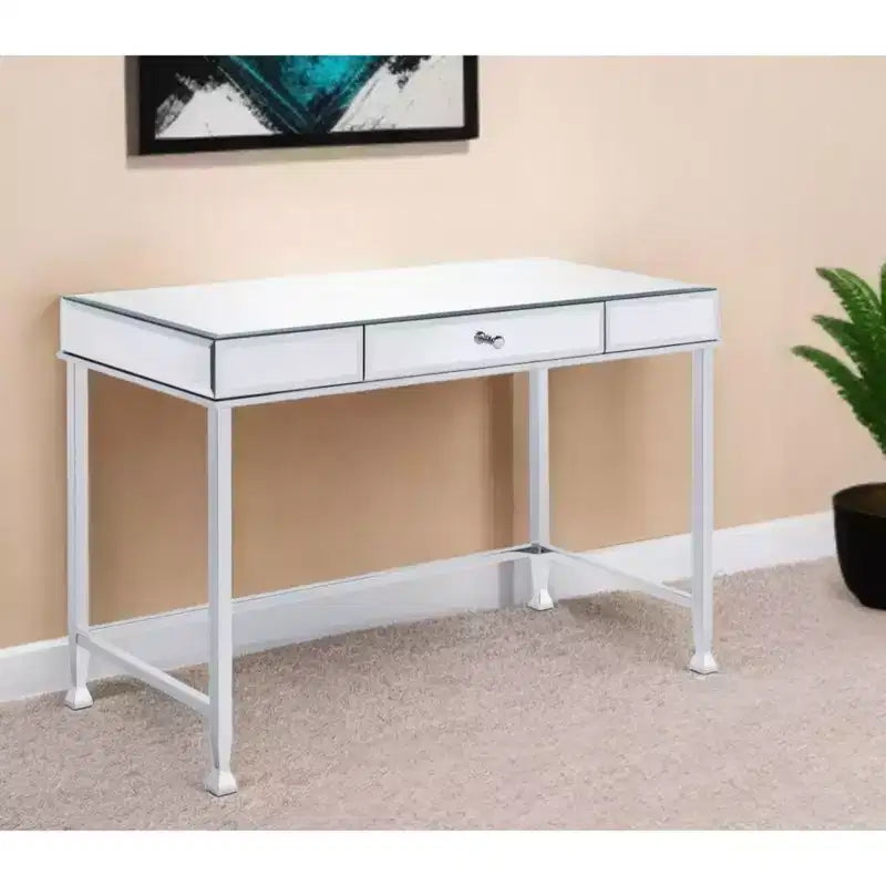HomeRoots Bureau en verre miroir transparent et argent 42 po