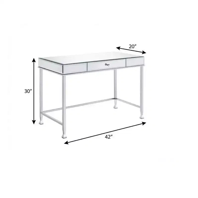 HomeRoots Bureau en verre miroir transparent et argent 42 po