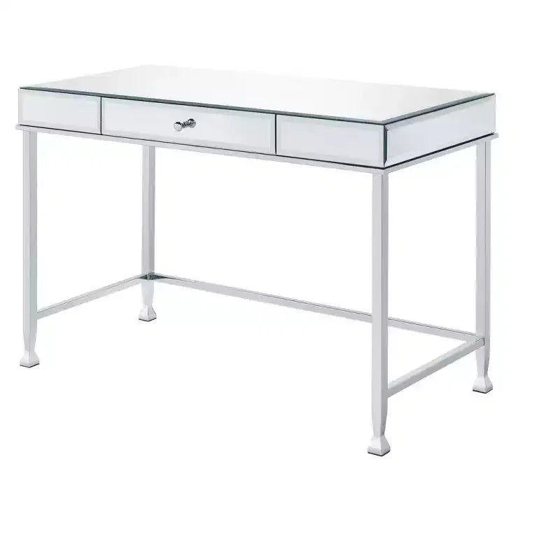 HomeRoots Bureau en verre miroir transparent et argent 42 po
