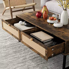 Table basse en rotin avec 2 tiroirs, table basse en bois de 45,6 po avec rangement, table à manger bohème, petites tables basses pour salon