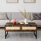 Table basse en rotin avec 2 tiroirs, table basse en bois de 45,6 po avec rangement, table à manger bohème, petites tables basses pour salon