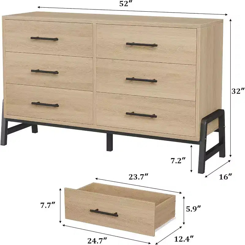 Commode en rotin à 6 tiroirs GustoWave avec station de charge, meuble de rangement pour chambre, salon, couloir, chevet