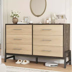 Commode en rotin à 6 tiroirs GustoWave avec station de charge, meuble de rangement pour chambre, salon, couloir, chevet