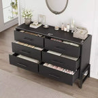 Commode en rotin à 6 tiroirs GustoWave avec station de charge, meuble de rangement pour chambre, salon, couloir, chevet