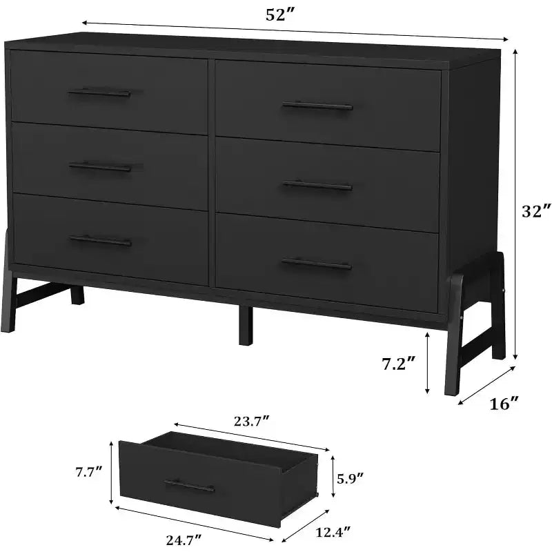 Commode en rotin à 6 tiroirs GustoWave avec station de charge, meuble de rangement pour chambre, salon, couloir, chevet