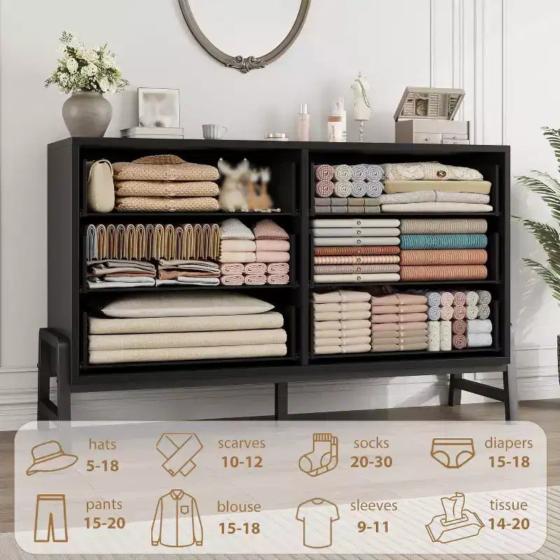 Commode en rotin à 6 tiroirs GustoWave avec station de charge, meuble de rangement pour chambre, salon, couloir, chevet
