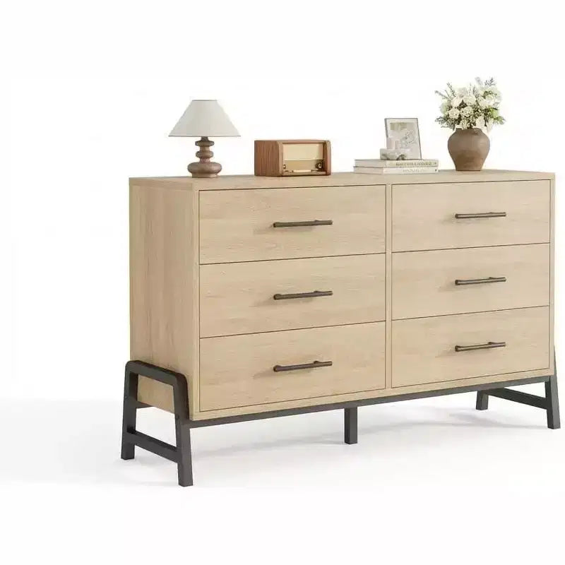 Commode en rotin à 6 tiroirs GustoWave avec station de charge, meuble de rangement pour chambre, salon, couloir, chevet