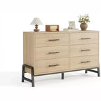 Commode en rotin à 6 tiroirs GustoWave avec station de charge, meuble de rangement pour chambre, salon, couloir, chevet