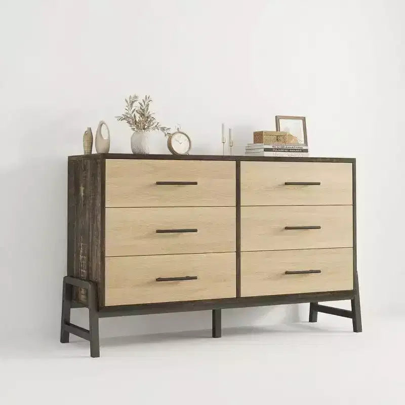 Commode en rotin à 6 tiroirs GustoWave avec station de charge, meuble de rangement pour chambre, salon, couloir, chevet