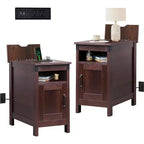 DEXYLLO Lot de 2 tables d'appoint de ferme avec station de recharge, tables d'appoint étroites, ports USB et prises électriques, tables de chevet en bois avec rangement