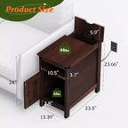 DEXYLLO Lot de 2 tables d'appoint de ferme avec station de recharge, tables d'appoint étroites, ports USB et prises électriques, tables de chevet en bois avec rangement