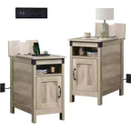 DEXYLLO Lot de 2 tables d'appoint de ferme avec station de recharge, tables d'appoint étroites, ports USB et prises électriques, tables de chevet en bois avec rangement