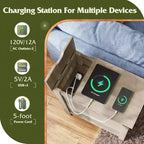 DEXYLLO Lot de 2 tables d'appoint de ferme avec station de recharge, tables d'appoint étroites, ports USB et prises électriques, tables de chevet en bois avec rangement
