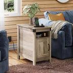 DEXYLLO Lot de 2 tables d'appoint de ferme avec station de recharge, tables d'appoint étroites, ports USB et prises électriques, tables de chevet en bois avec rangement