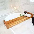 HomeRoots 29W Plateau de bain et siège en teck naturel avec poignées