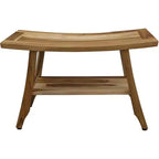 HomeRoots 28 Natural Solid Teak Rectangular Shower Bench With Shelf
