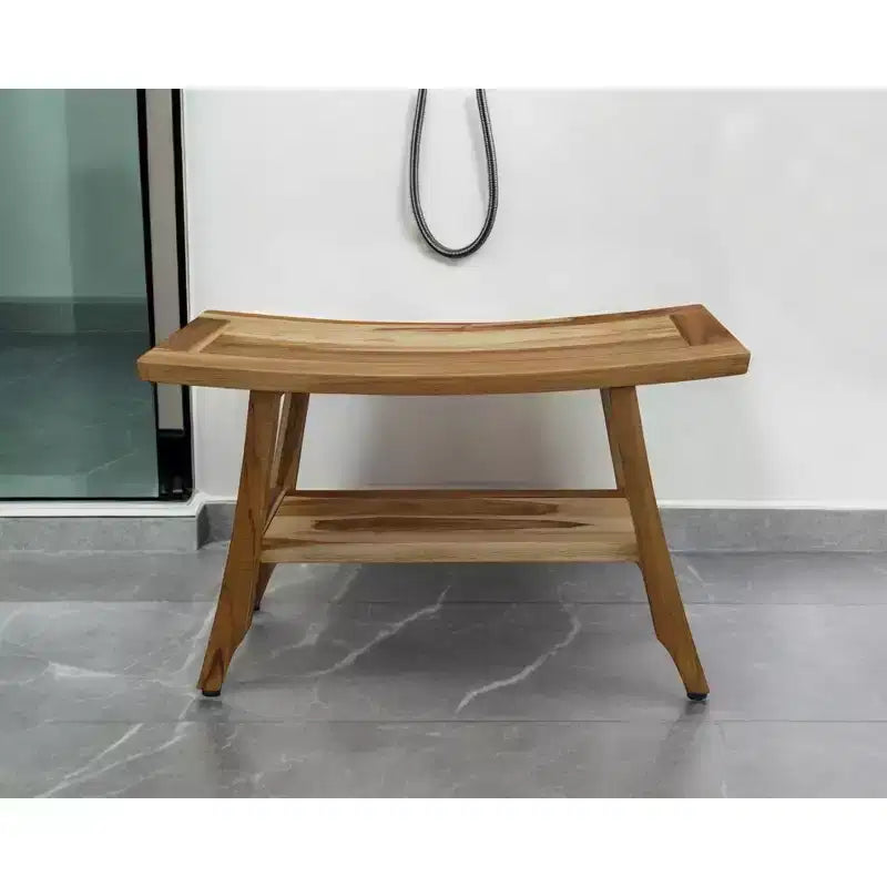 Banc de douche rectangulaire HomeRoots 28 en teck massif naturel avec étagère