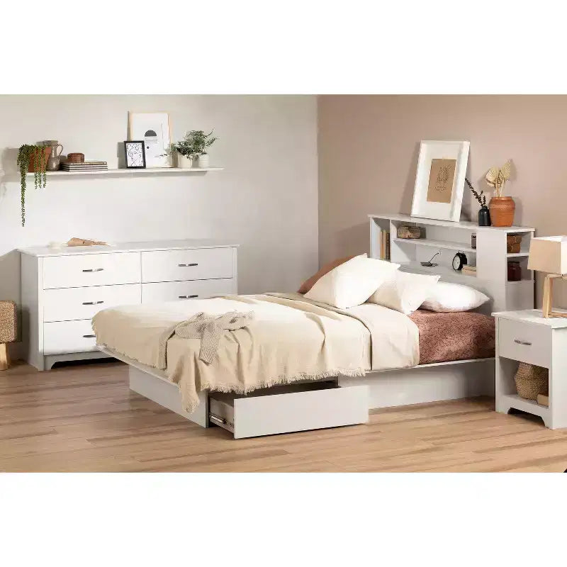 HomeStock Commode horizontale en panneaux de particules de 17,15 cm de hauteur avec 6 tiroirs, finition blanche