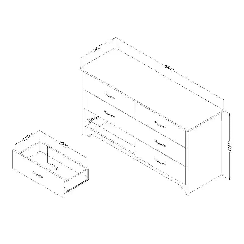 HomeStock Commode horizontale en panneaux de particules de 17,15 cm de hauteur avec 6 tiroirs, finition blanche