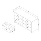 HomeStock Commode horizontale en panneaux de particules de 17,15 cm de hauteur avec 6 tiroirs, finition blanche