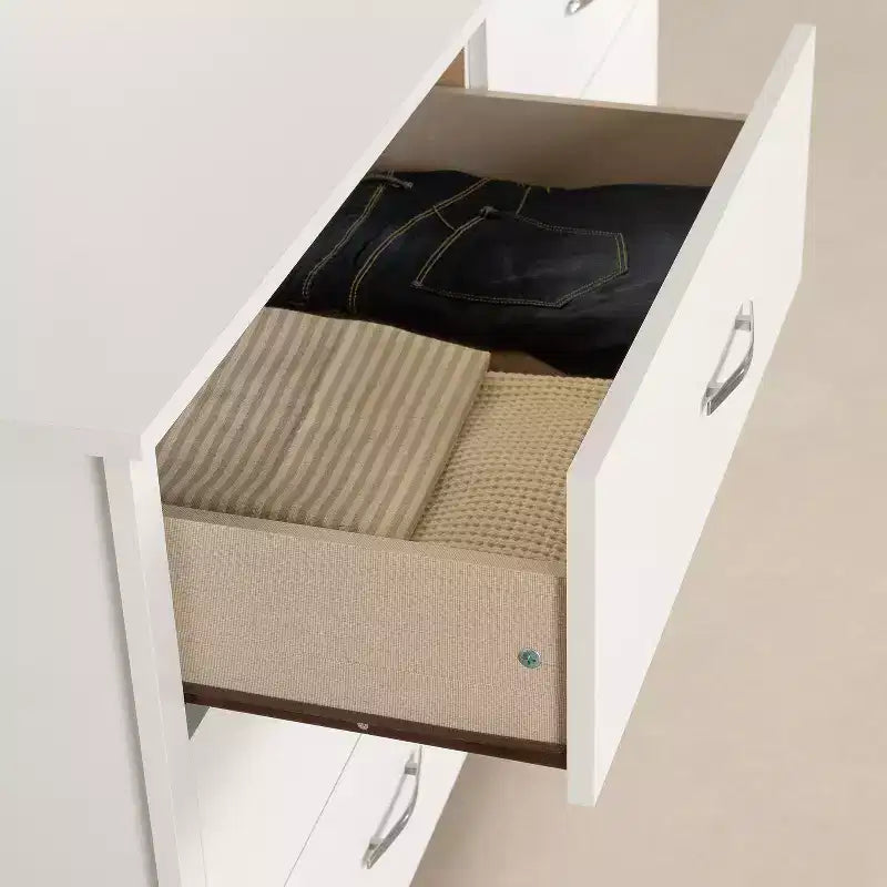 HomeStock Commode horizontale en panneaux de particules de 17,15 cm de hauteur avec 6 tiroirs, finition blanche