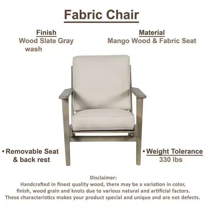 Fauteuil d'appoint Royal Hampton en bois de manguier fait main avec assise rembourrée et pieds inclinés