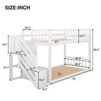 Lit superposé Okak Twin sur Twin en bois massif, lit superposé bas avec échelle de rangement et barrière de sécurité pour enfants et adolescents, facile à monter