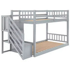 Lit superposé Okak Twin sur Twin en bois massif, lit superposé bas avec échelle de rangement et barrière de sécurité pour enfants et adolescents, facile à monter
