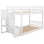 Lit superposé Okak Twin sur Twin en bois massif, lit superposé bas avec échelle de rangement et barrière de sécurité pour enfants et adolescents, facile à monter