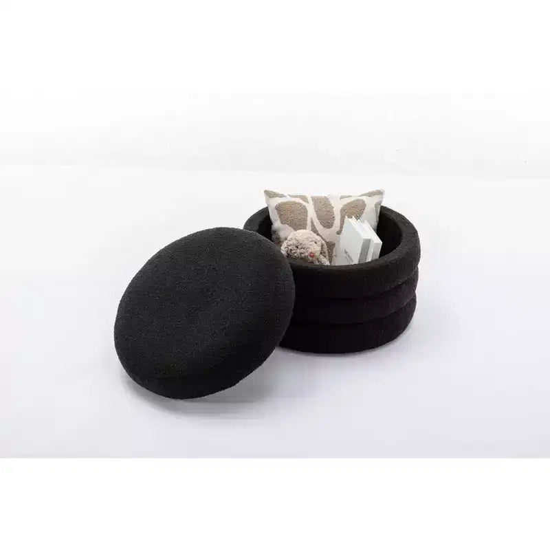 Okak Banc ottoman de rangement rond moderne, Chaise de vanité, Tabouret repose-pieds rembourré en velours doux avec étagère en bois pour canapé, chambre, entrée