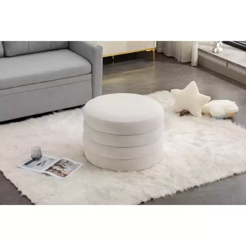 Okak Banc ottoman de rangement rond moderne, Chaise de vanité, Tabouret repose-pieds rembourré en velours doux avec étagère en bois pour canapé, chambre, entrée