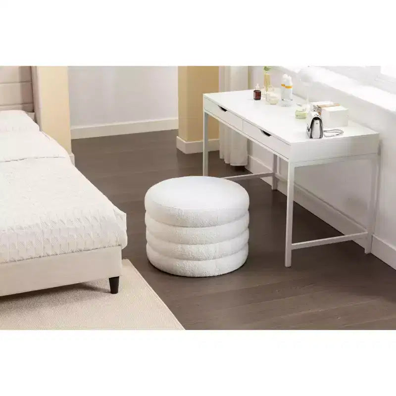 Okak Banc ottoman de rangement rond moderne, Chaise de vanité, Tabouret repose-pieds rembourré en velours doux avec étagère en bois pour canapé, chambre, entrée