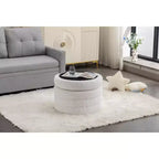Okak Banc ottoman de rangement rond moderne, Chaise de vanité, Tabouret repose-pieds rembourré en velours doux avec étagère en bois pour canapé, chambre, entrée