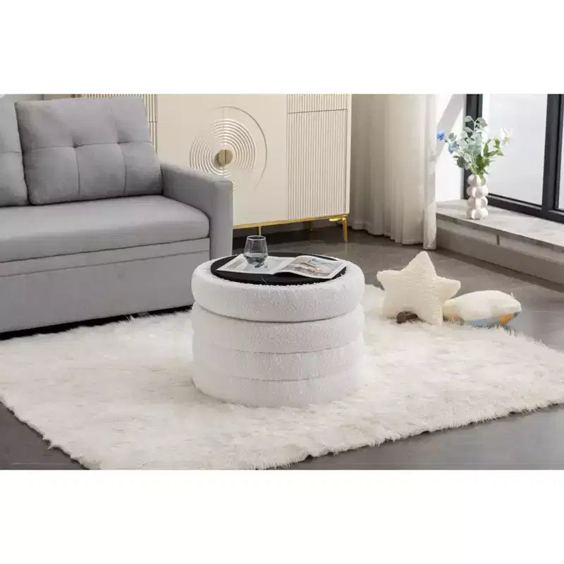 Okak Banc ottoman de rangement rond moderne, Chaise de vanité, Tabouret repose-pieds rembourré en velours doux avec étagère en bois pour canapé, chambre, entrée