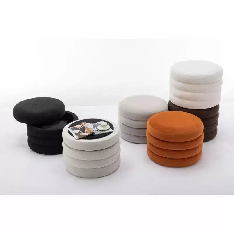 Okak Banc ottoman de rangement rond moderne, Chaise de vanité, Tabouret repose-pieds rembourré en velours doux avec étagère en bois pour canapé, chambre, entrée