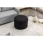 Okak Banc ottoman de rangement rond moderne, Chaise de vanité, Tabouret repose-pieds rembourré en velours doux avec étagère en bois pour canapé, chambre, entrée