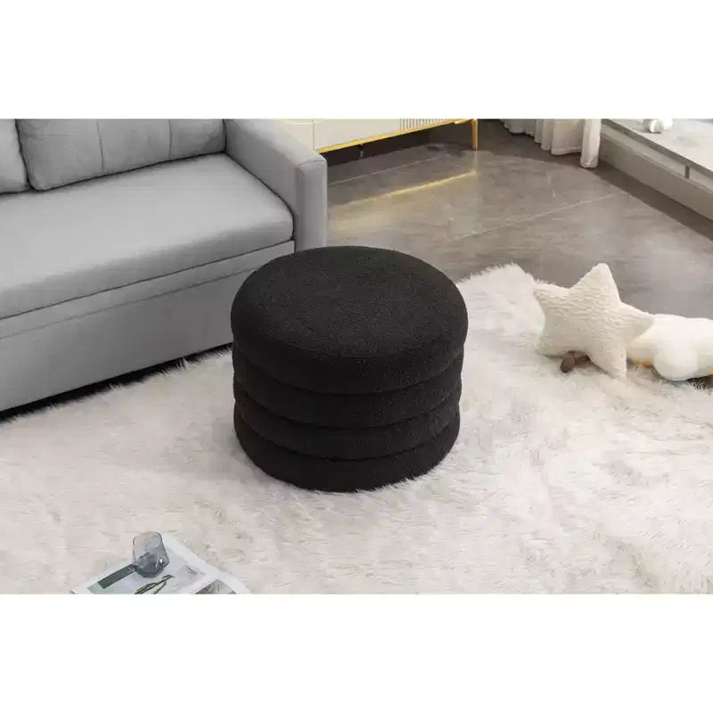 Okak Banc ottoman de rangement rond moderne, Chaise de vanité, Tabouret repose-pieds rembourré en velours doux avec étagère en bois pour canapé, chambre, entrée