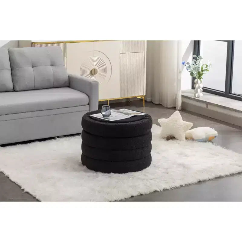 Okak Banc ottoman de rangement rond moderne, Chaise de vanité, Tabouret repose-pieds rembourré en velours doux avec étagère en bois pour canapé, chambre, entrée