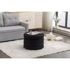 Okak Banc ottoman de rangement rond moderne, Chaise de vanité, Tabouret repose-pieds rembourré en velours doux avec étagère en bois pour canapé, chambre, entrée