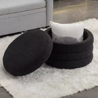 Okak Banc ottoman de rangement rond moderne, Chaise de vanité, Tabouret repose-pieds rembourré en velours doux avec étagère en bois pour canapé, chambre, entrée