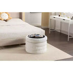 Okak Banc ottoman de rangement rond moderne, Chaise de vanité, Tabouret repose-pieds rembourré en velours doux avec étagère en bois pour canapé, chambre, entrée